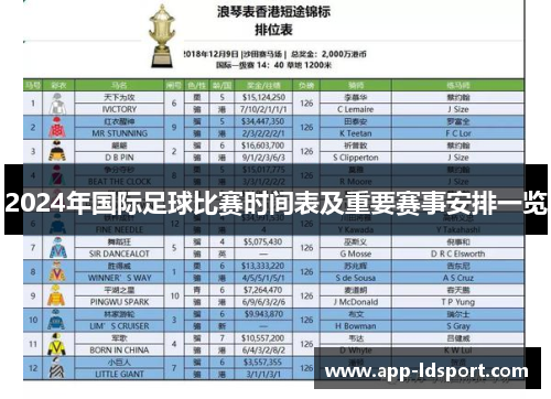 2024年国际足球比赛时间表及重要赛事安排一览
